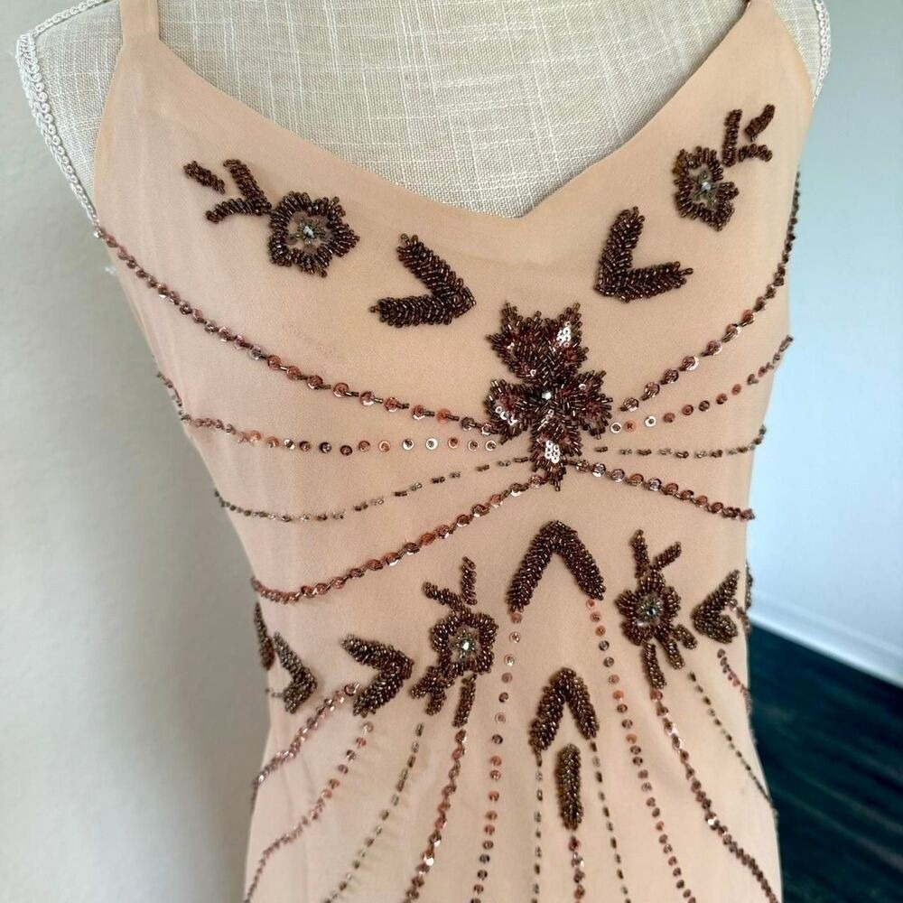 Peachy pink cream beaded and sequined gown